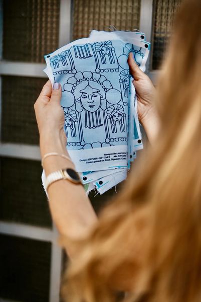 Alyssa-Ninja Weis holding up one of her pattern prints